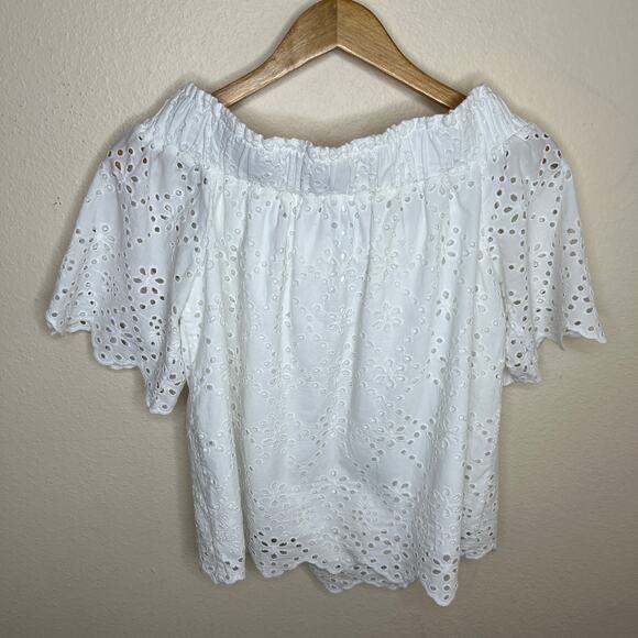 Crown & Ivy White Eyelet Cotton Off Shoulder Blouse Large - Picture 6 of 9